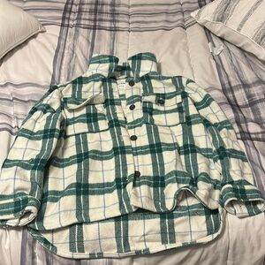 Green flannel old navy coat size 14-16